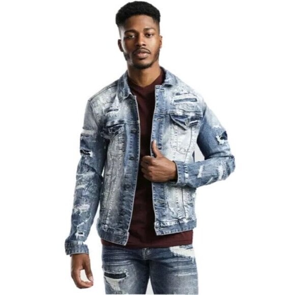 Smoke Rise Denim Men’s Sz M "Brush" Bleached Distressed Denim Jean Jacket - Picture 1 of 9